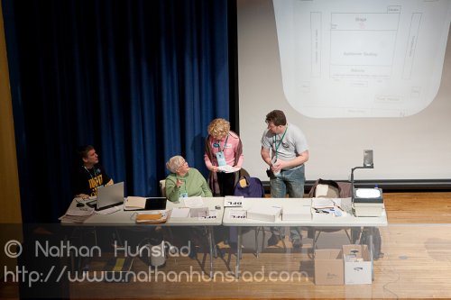 The people in charge on the stage at the SD59 convention